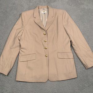 NWOT Vintage Talbots Petites Beige Blazer Gold Buttons Wool Lined Size 14